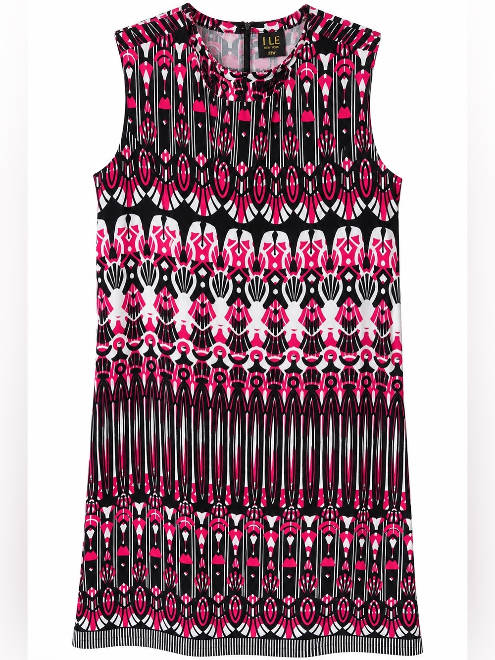 I LE New York Plus Size 22W Midi Dress Pink Black White Geometric Print